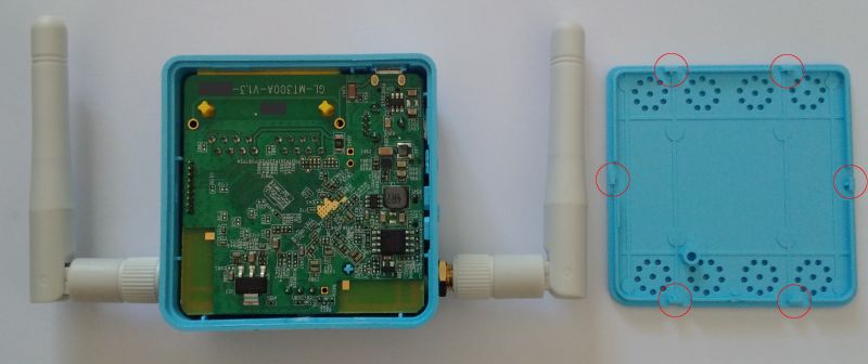 Rear cover of GL-MT300A showing clips that hold the cover on Rear cover of GL-MT300A showing clips that hold the cover on